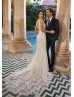 V Neck Ivory Full Lace Romantic Mermaid Wedding Dress